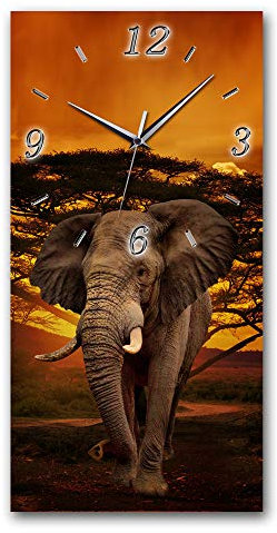 BM Funk Quarz Wanduhr Funkwanduhr Funkwanduhren Funkuhr Funkuhren kein Ticken lautlos geräuschlos leise modern ohne Tickgeräusche groÃŸ XXL Wohnzimmer Küche Afrika Elefanten Wildnis 9053-1 UHK