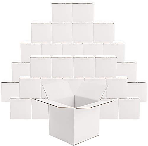 Peohud 40 Pack Small Shipping Boxes 10 x 10 x 10cm, Single Wall Corrugated Cardboard Box, 4x4x4 Inches Mailing Boxes Shipping Postal Boxes for Mug Packaging, Gift, Packing Storage, Cube, White
