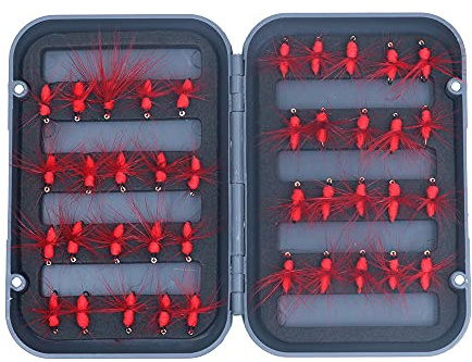 ANCLLO 40 unids Red Ant Pesca Moscas Kit Trucha Salmón Moscas Mosca Caja Pesca con Mosca Señuelo Ant Fly Set