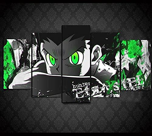 YUANJUN 3D Leinwanddrucke,Modulare Wandkunst Wandaufkleber,5 Teiliges Wandbild,Mit Rahmen,Größe 150 X 80 cm Leinwandbild, Wandbilder XXL Japan Abenteuer Motion Magic Anime Hunter X