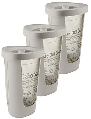 Rotho Fabu 3er-Set Müllsackständer, Kunststoff (PP recycelt), Cappuccino, 40.6 cm, 3 | Ständer, Müllständer, Müllbeutelhalter, Mülltütenhalter, 3er-Set recyceltes PP, 40,6 cm, in Cappuccino für Müllsäcke