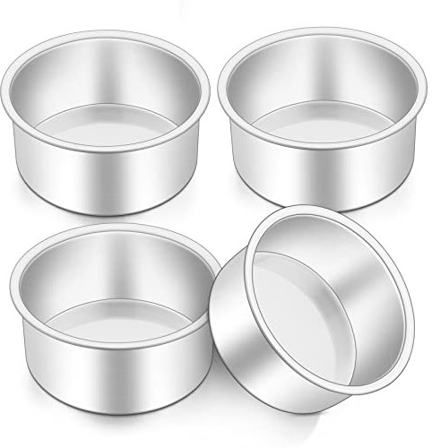 Onader 4 Inch Cake Tin, Stainless Steel Layer Cake Pans Set of 4, Mini Round Baking Tray Cake Mould for Birthday Christmas Wedding, One-Piece Design & Straight Side, Mirror Finished & Dishwasher Safe
