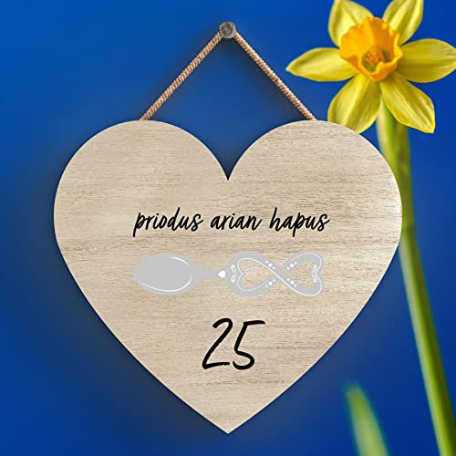 Global Designs 25Th Wedding Anniversary Welsh Love Spoon Wooden Heart Hanging Plaque