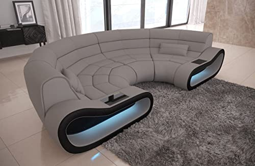 Bigsofa Concept in Mikrofaser - ergonomisches Sofa in Halbkreis C Form (Schwarz-Hellgrau)