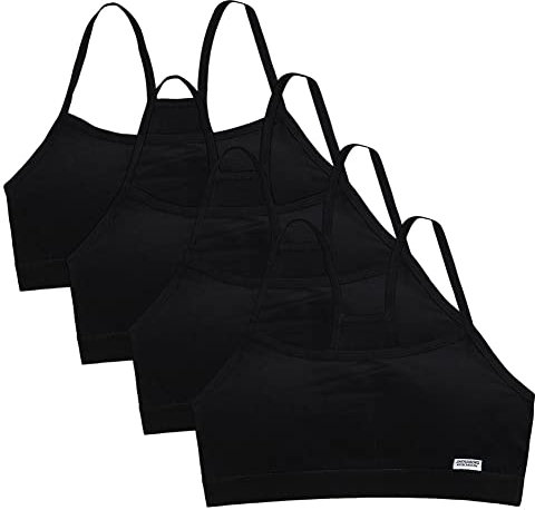 4er Pack Mädchen-Sport-BH mit Trägern,Mädchen Bustier Baumwolle Sport BH,Kreuzen Rückchen Basic-Top ohne Bügel,Nahtloser Mädchen-Trainings-BH Pubertät Teenage Atmungsaktive Unterwäsche für 8–14 Jahre