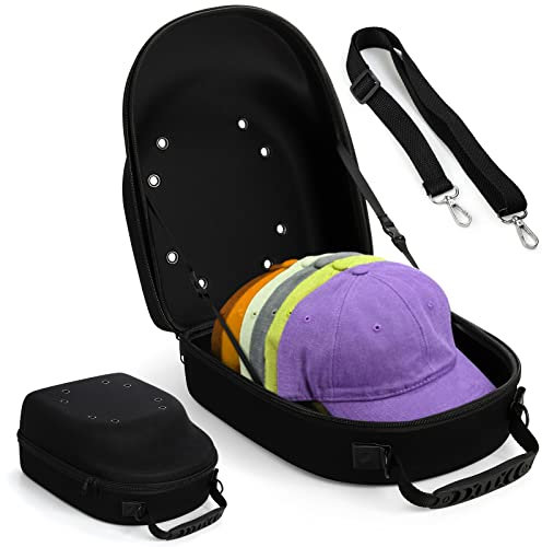 Peohud Hat Case for Baseball Caps, Cap Carrier Storage Bag, Hat Travel Case with Carrying Handle and Shoulder Strap, Easy to Carry Baseball Cap Organizer Holder for 6 Hats, Perfect for Traveling