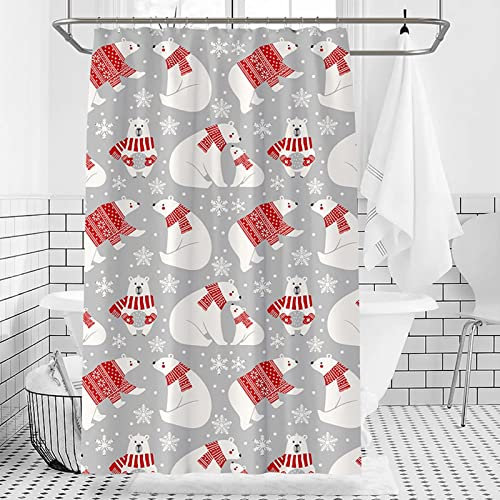 Aotiwe Duschvorhang Stoff Waschbar, Duschvorhang Eckig Weihnachtsstil Weiß Rot Polyester 120X200cm