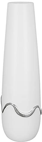 GILDE Deko Vase für Pampasgras - Kegelvase aus Keramik - Deko Wohnzimmer Geschenk für Frauen Geburtstag Muttertag - Farbe Silber weiß matt Höhe 39 cm