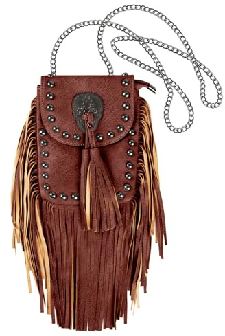 YJZQ Damen Quaste Kette Umhängetasche PU Leder Umhängetasche Kettentasche Vintage Strandtasche mit Quaste Handtasche Crossbody Tasche für Damenreisen und Urlaub