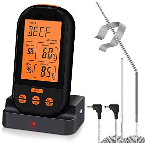 CAFFIA Dual Probe Digital Cooking Meat Thermometer Large LCD Backlight Food Grill Thermometer for Smoker Kitchen Oven BBQ, Remote Digital Cooking Food Meat Thermometer