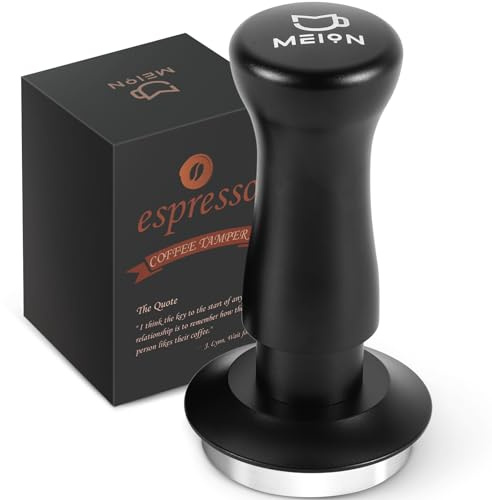 MEION Espresso Tamper 51mm Coffee Tamper, Calibrated Dual Spring Loaded Barista Tamper with Stainless Steel Base, Comes with aluminum storage pad (51MM, Black)