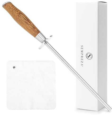 SEMPREZA® Wetzstahl für Messer Schleifen | Premium Messerschleifer | Profi Messerschärfer zum Entgraten hochwertiger Klingen |Karbonstahl mit 400# Feinschliff und edlem Holzgriff [Wenge]