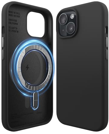 elago Cover Magnetica in Silicone per iPhone 15 | Compatibile con MagSafe, Magneti Integrati, Silicone Premium, Protezione Completa, Struttura a 5 Strati (Nero)