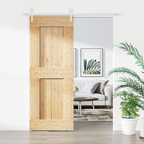 NITCA Schiebetür Komplettset Mit Tür Holzschiebetür Schiebetür Holz mit Beschlag 80x210 cm Schiebetürsystem Komplett-Set Schiebetüren Komplettset Holz Für Eingangsbereich Massivholz Kiefer-77