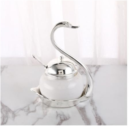 Azucareros Juego De Recipientes Para Condimentos De Cisne Con Tapa, Cuchara, Azucarero De Cerámica De Metal, Conjunto De Sazonadores, Olla Para Condimentos De Cocina Ollas de Condimentos ( Color : Blu