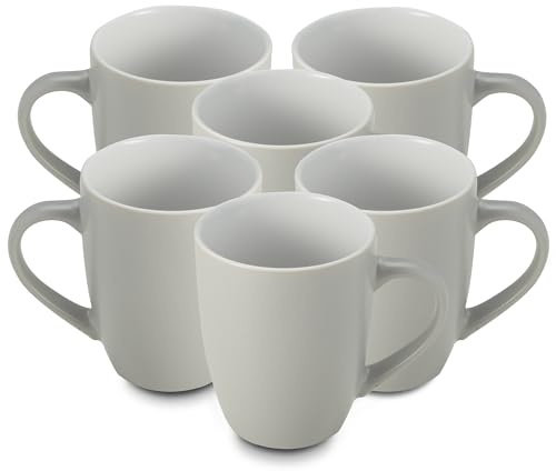 for friends 6 Stück Kaffeebecher 300ml aus hochwertigem Steinzeug, Kaffeetasse in hellgrau, Kaffeebecher mit Henkel, Spülmaschinen- & Mikrowellengeeignet
