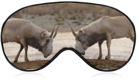 Antilopen Kampf in Steppe in der Nähe von Wasserloch Winter-Schlafmaske mit verstellbarem Riemen, bequeme weiche Augenmaske, Schlafhilfe, lichtblockierende Augenmasken