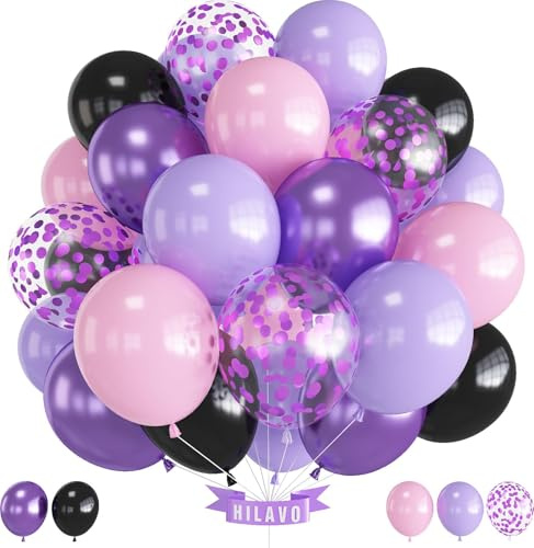 Luftballons Set Lila 12 Zoll Lila Rosa Luftballons Pastell Rosa Metallic Violett Schwarz Geburtstag Party Ballons für Mädchen Frau Meerjungfrau Halloween Ruhestand Braut Babyparty Hochzeit Deko