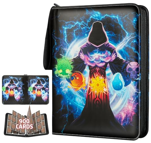 TCGUARD Album de cartes à collectionner pour MTG, pour 900 cartes, classeur MTG pour cartes standard, album de collection de cartes pour cartes de jeu YGO/PTCG pour enfants (9 compartiments, BlackII)