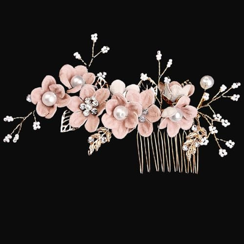 Accesorios para el cabello de dama de honor, peinetas laterales para el cabello de boda, piezas para el cabello de novia, horquillas de flores para mujeres, boda (rosa)