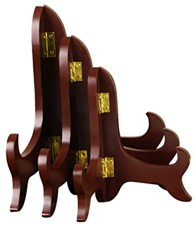 VOSAREA Wooden Plate Display Stand 5 Inch Tea Cake Holder Brick Tea Rack Desktop Dish Rack for Home Office 4pcs Set Suitable for 11-15cm Diameter Plates