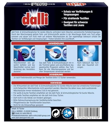 dalli® Farb- & Schmutzfangtücher für dunkle Wäsche I 3 x 10 Waschladungen pro Packung I Schützt vor Farbverlust & Verfärbungen | 3er Pack