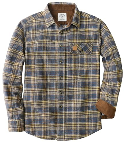 Dubinik® 13 oz Ultra Heavy Flanell Skjorta Herr Rutig, Ren Bomull, Gul, blå och kaki, XL