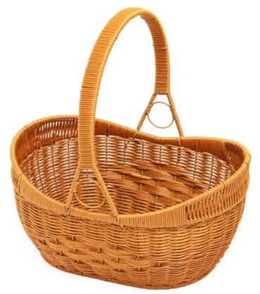 SOYDAN Rattan Tragekorb, Hand Gewebt Eierkorb Mit Griff Picknick Einkaufskorb Für Picknick, Obst, Gemüse(35 * 27 * 18cm)