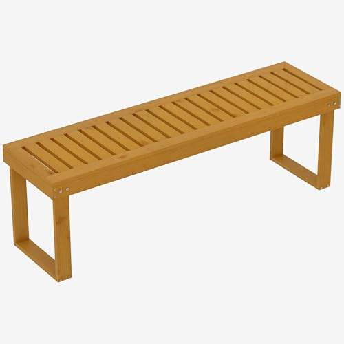 Outsunny 2-Sitzer Gartenbank Wetterfest Holz 300kg 128 x 51 x 73 cm Teak