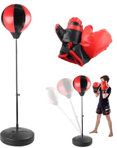 CTREVL Höhenverstellbarer Standbox-Trainer, Box Set mit Boxhandschuhen & Pumpe, Reflexball Boxen Box Rrainingsgeräte für das Fitnessstudio zu Hause und zum Stressabbau(Schwarz)