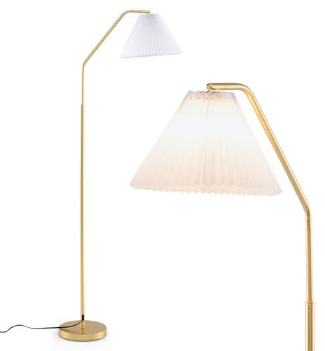 RELAX4LIFE Stehlampe, moderne Standleuchte mit Fußschalter & Stofflampenschirm, Bogenlampe mit Höhe 168 cm, Standlampe ohne Leuchtmittel, Leselampe aus Metall für Schlafzimmer, Wohnzimmer, Gold