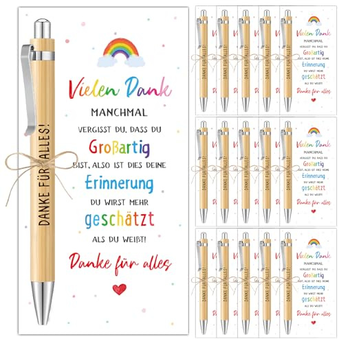 BOFUNX 18pcs Dankeschön Geschenke Erzieherin Lehrer Danke für Alles Holz Kugelschreiber mit Dankeskarte Abschiedsgeschenk Erzieherin Lehrerin für Kita Abschied Kindergarten Tagesmutter