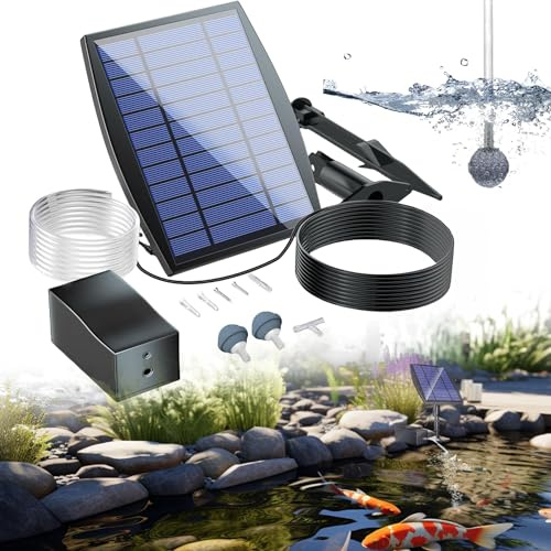 UKSUNVI bomba solar Sauerstoffpumpe, aireador solar de 2,5 W para estanque con batería de respaldo de 1800 mAh, 3 modos de oxígeno, hidropónica, adecuado para pesca al aire