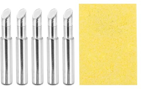 sourcing map Pack of 5 900M Solder Tips Internally Heated Soldering Tips with Cleaning Sponge Pad Replacement Welding Accessories Kit for Electrical Solder Station Tip (900M-T-5C)