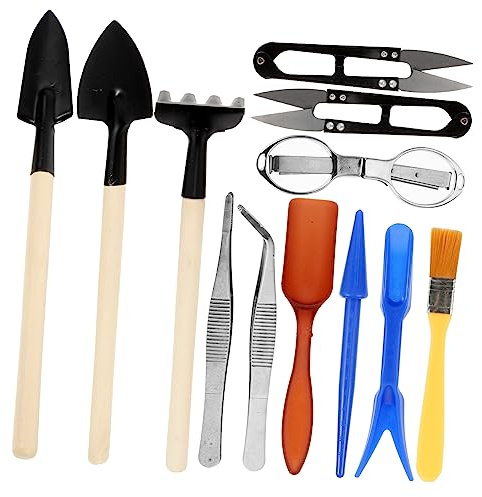HANABASS 1 Ensemble Outils de Jardinage Outils à Main pour Transplantation Cultivation et Arrosage Trowel Râteau Sécateur et Pince à Épiler pour Plantes et Cactus