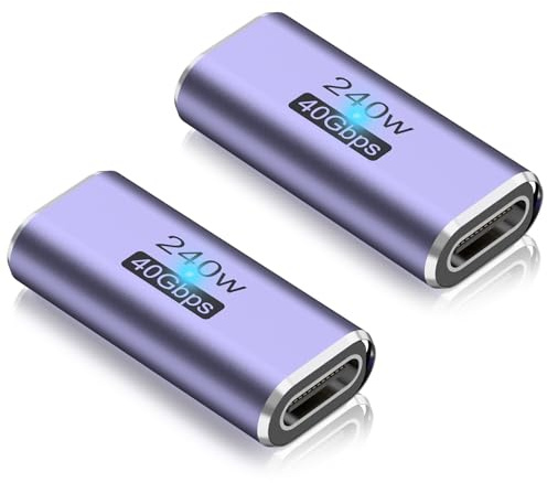 Lot de 2 coupleurs USB C 240 W - Adaptateur USB de type C femelle vers femelle compatible avec Thunderbolt 4/3 - Prend en charge jusqu'à 240 W de charge, transfert de données 40 Gbit/s et vidéo 8K
