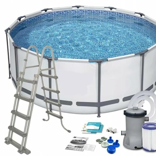 Steel Frame Above Ground Pool – Durable Triple-Layer Liner & Rust-Proof Frame, Family Backyard Swimming Pool with Pump, Ladder & Repair Patch – Easy Setup for Summer Fun (5,500 Gallons) (144in，39in)