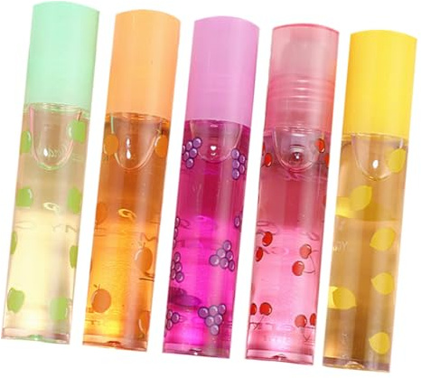 FONDOTIN 5 Pomadas Labiales Transparentes y Delicado Sabor a Fruta Hidratantes y Ligeras Pack de 5 Unidades en Invierno, Brillo de Labios Portátil Color Aleatorio para Mujeres