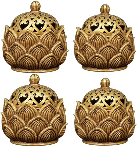 Räucherkegel Halter, 4 Stück Räucherstäbchen Halter, Räucherkerzen Lotus Räuchergefäß Mit Deckel, Bronze Retro Räucherkegel Metall Incense Holder Für Zuhause BüroTeehaus Dekoration (4cm)