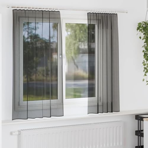 Genérico Cortinas de Gasa con Bolsillos para Varillas 2 uds. Negro,Casa y jardín,Decoración,Tratamientos de la Ventana,Cortinas y visillos,Negro,0.35 KG,4102167