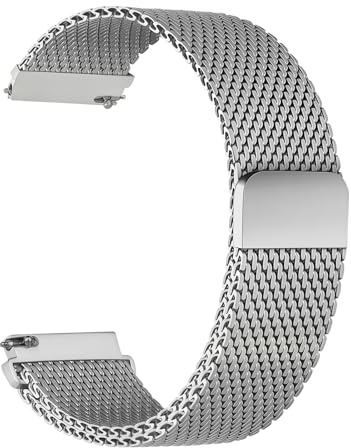 SumRioo Métal Bracelet 20mm 22mm, [Version Aaméliorée et Épaissie] Acier Inoxydable Réglable Metal Milanais Magnétique Bracelet Homme Femme, Argent 20mm
