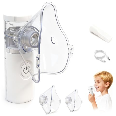 Nebuliser Machine for Adults & Kids,Silent Nebuliser for Kids with 2 Masks and Mouthpiece, Rechargeable Portable Nebuliser for Adults & Kids, Handled Nebulizer for Home (White)