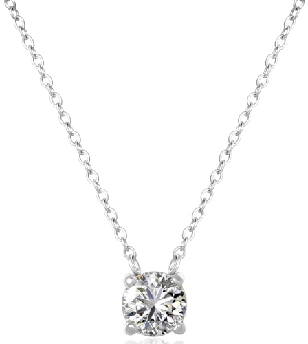 DAYMENLOVE 18K Gold Plated Pendant Necklace 5A Cubic Zirconia Solitaire Anniversary Birthday Mother’s Day Gift Jewelry Adjustable Chain Gold Necklaces for Women (White Gold)