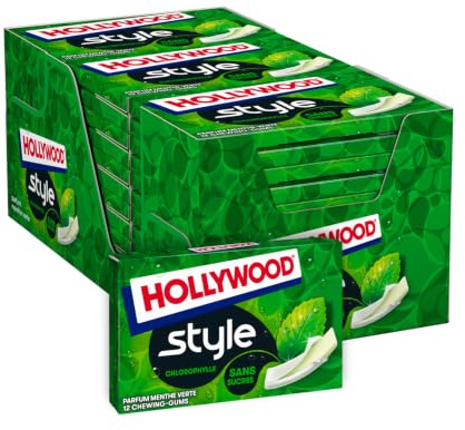 Hollywood Style Chlorophylle – Lot de 18 Étuis de 12 Tablettes Sans Sucres | Saveur chlorophylle rafraîchissante avec des arômes naturels pour une fraîcheur durable.