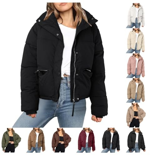 Chaqueta de Pluma Corta con Cremallera para Mujer Chaquetas de Pluma Gruesa sin Capucha Chaqueta de Gruesa para Invierno Abrigo Parker cálido