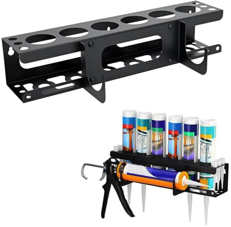 Silicone Tube Storage Holder, Wall Mount Caulking Tube Storage Rack,Caulking Guns Metal Holder Van Tool Storage,Van Racking Accessories Holds 6 Tubes Caulking Nozzle