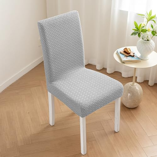 Graue Stretchhussen für Esszimmerstühle, 4er-Set, weiche Schonbezüge mit elastischer Unterseite, abnehmbar und waschbar, perfekt für Esszimmer, Küche, Restaurant, Hotel, Schutz