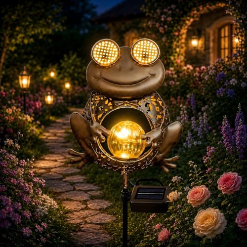 Lampes solaires pour extérieur, grenouille, décoration de jardin, lampes solaires pour extérieur, jardin, éclairage dynamique des yeux, lampes solaires de jardin étanches IP65, pour balcon, terrasse