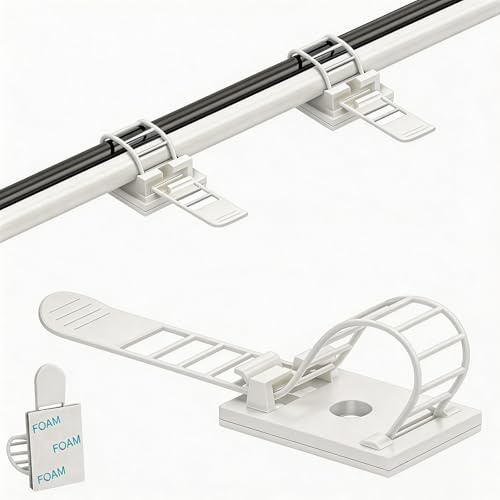 KLJ kabelhalter selbstklebend kabelmanagement 50 Pack Weiß,Anpassbar und wiederverwendbar kabelclips selbstklebend,Gilt für Schreibtisch kabelmanagement Cable Management