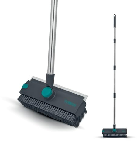 Tower 2-in-1 Floor Scrubbing Brush with Squeegee, Rotating Head, Edge Bristles & Long Handle, Anthracite & Teal, T769011TL